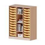 ErgoTray Regal, 3reihig, rechts+links je 12 flache Boxen, 4 Fächer mittig, B/H/T 104,5x136x40cm 